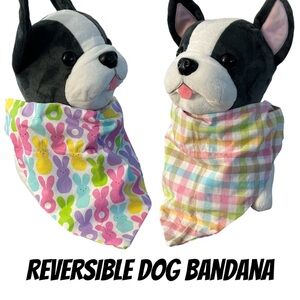 Peeps Bunny and plaid reversible Dog Bandana NEW handmade slides thru collar